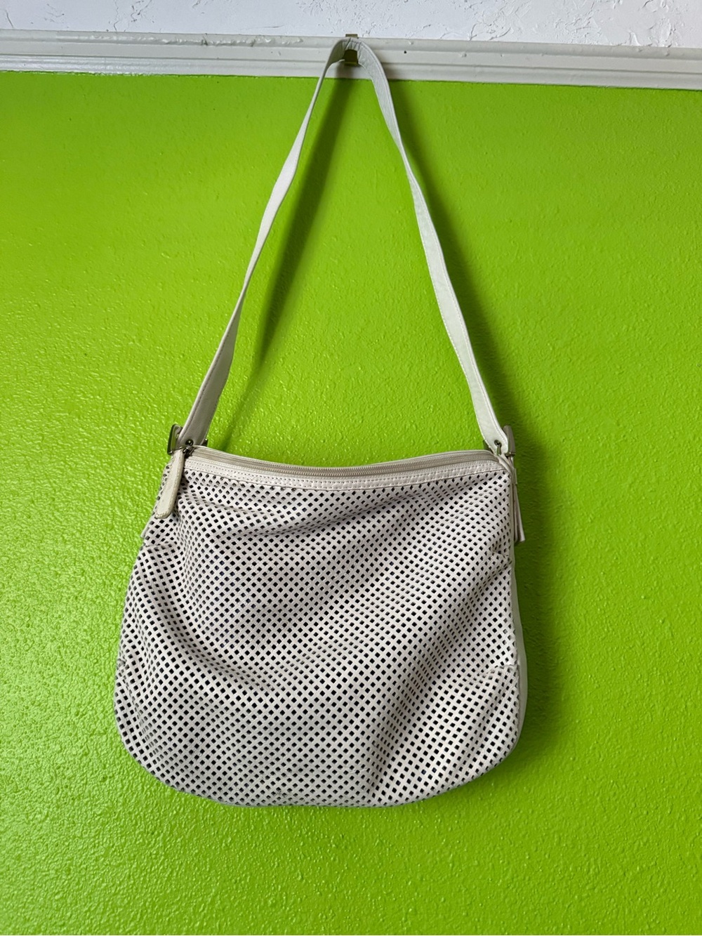 Stone Mountain White Perforated Leather Shoulder Bag